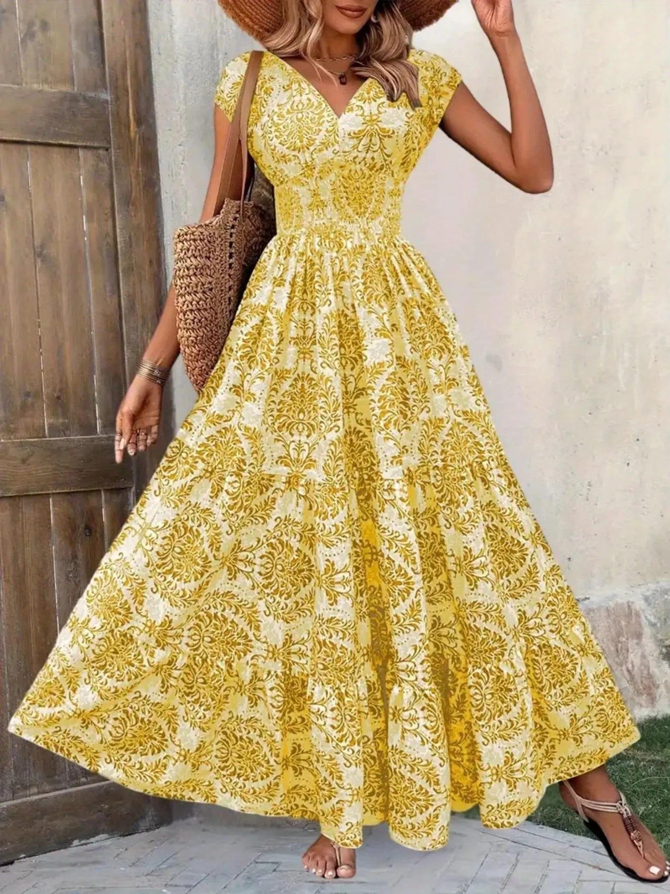 Printed Cap Sleeve Maxi Dress  Style Ratio