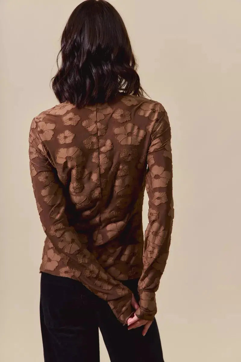 SO ME Stretched Jacquard Long Sleeve Top  Style Ratio