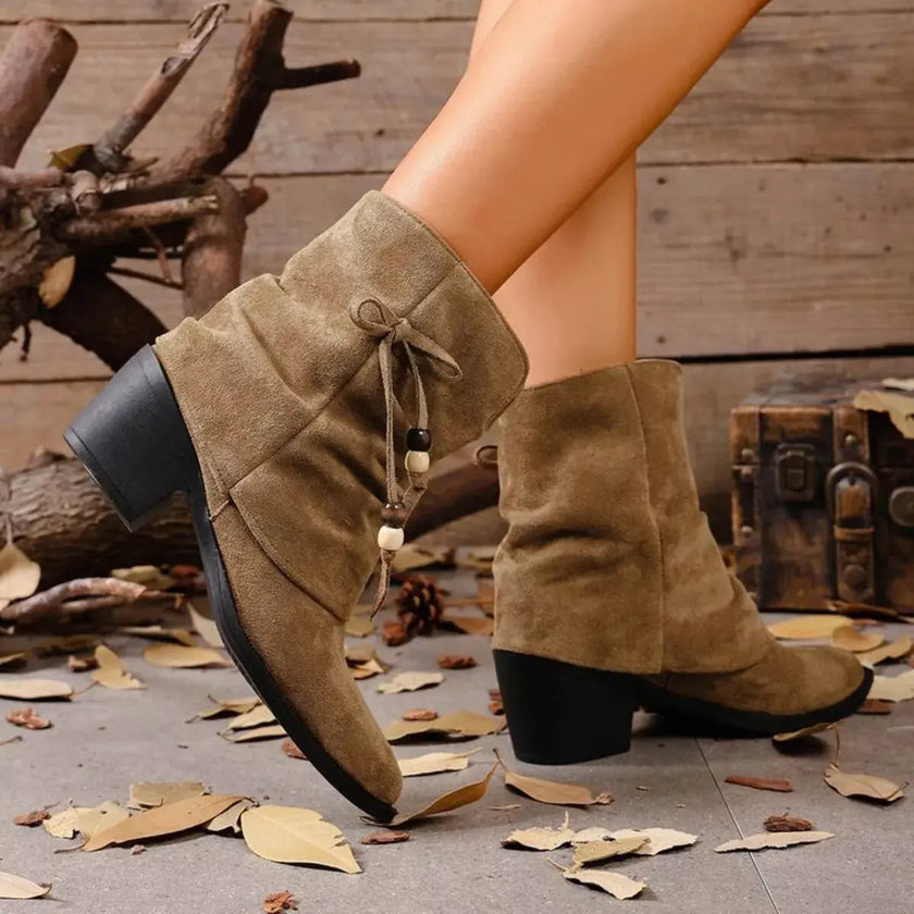 Suede Ankle Boots with Bow Accent  Style Ratio