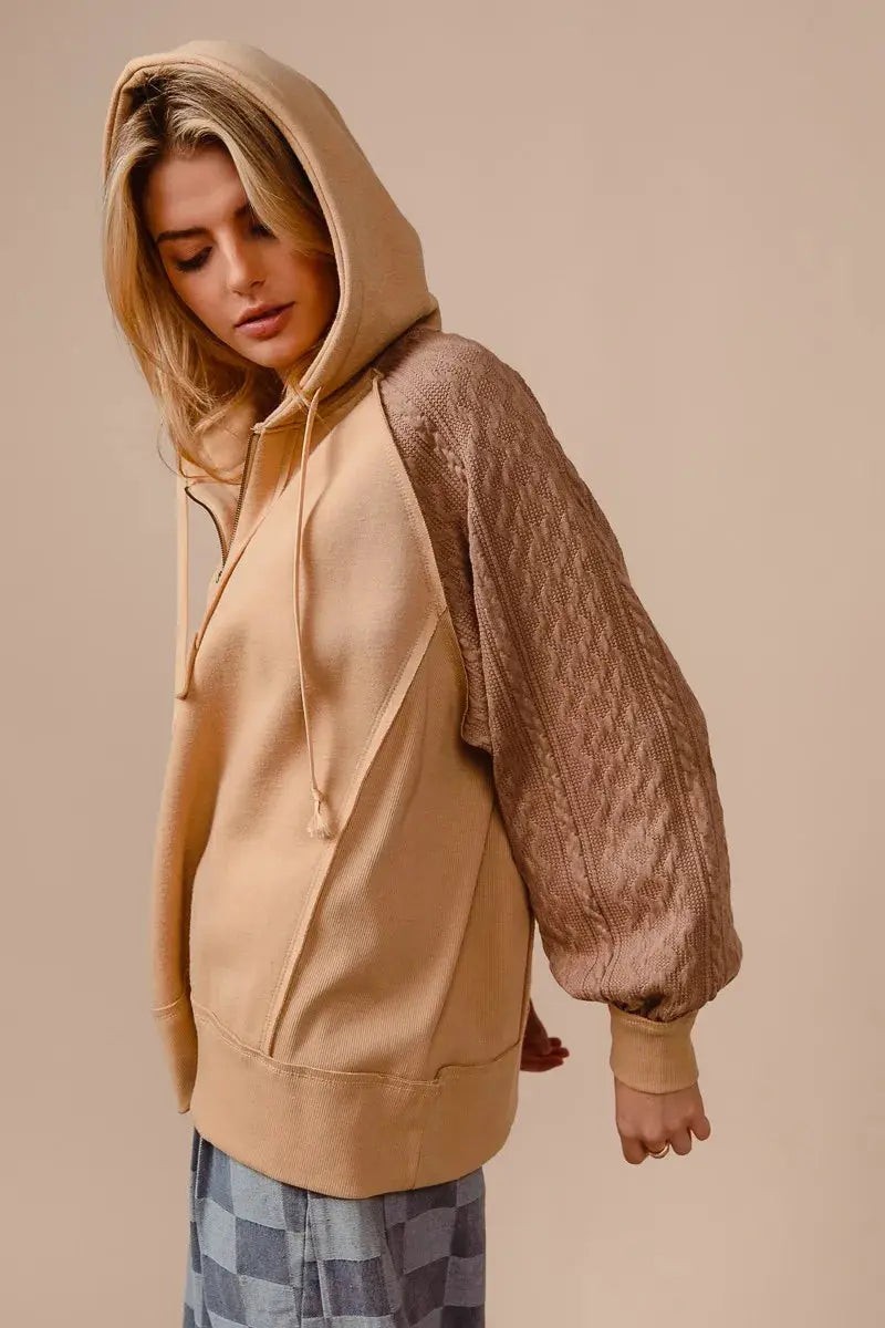 BiBi Half Zip French Terry Hoodie with Kint Sleeves  Style Ratio