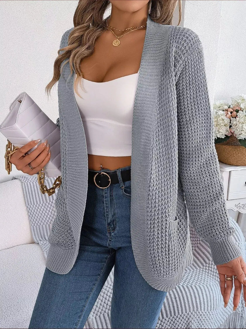 Chunky Knit Open Front Cardigan with Pockets  Style Ratio