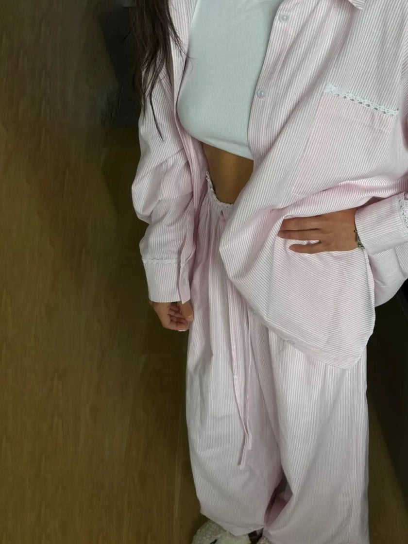 Relaxed Fit Long Sleeve Shirt and Pants Loungewear  Style Ratio