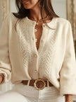 Button-Down Eyelet Long Sleeve Cardigan  Style Ratio