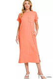 Zenana Round Neck Short Sleeve Midi Dress  Style Ratio