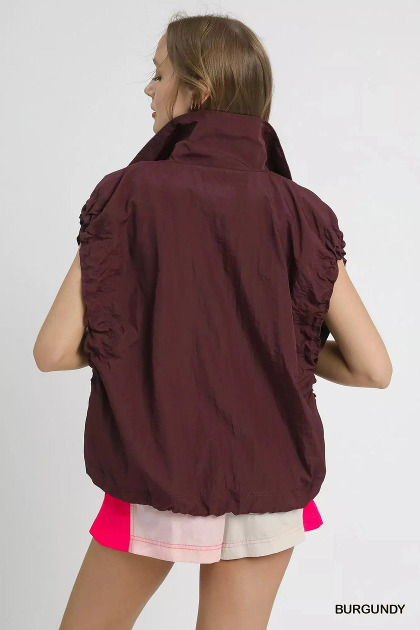 Umgee Drawstring Hem Nylon Vest with Pockets  Style Ratio