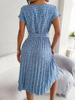 Floral Print Pleated Midi Dress with Belt  Style Ratio