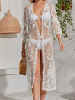 Lace Detail Open Front Longline Cover-Up  Style Ratio