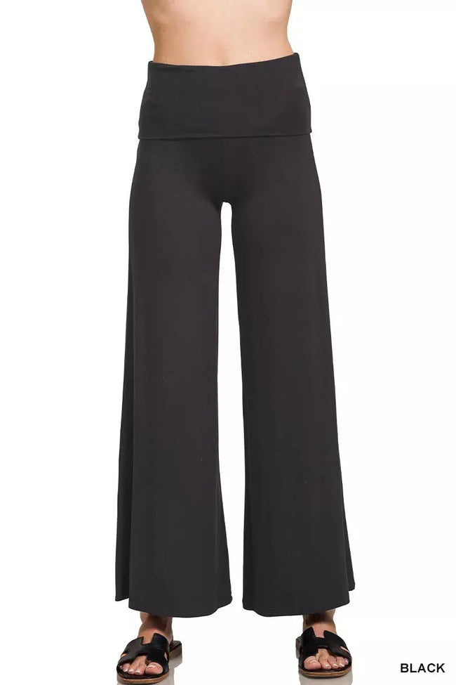Zenana Full Size Fold Over Waist Comfy Wide Leg Pants  Style Ratio