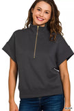 Zenana Full Size Scuba High Neck Half Zip Short Sleeve Sweatshirt  Style Ratio