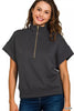Zenana Full Size Scuba High Neck Half Zip Short Sleeve Sweatshirt  Style Ratio