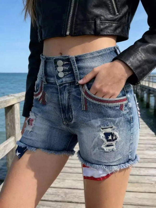 American Flag Distressed Denim Shorts  Style Ratio