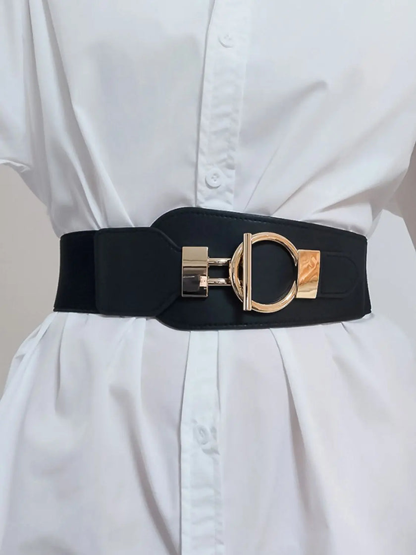 PU Elastic Wide Belt with Alloy Buckle  Style Ratio