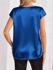 Satin V-Neck Short Sleeve Blouse  Style Ratio