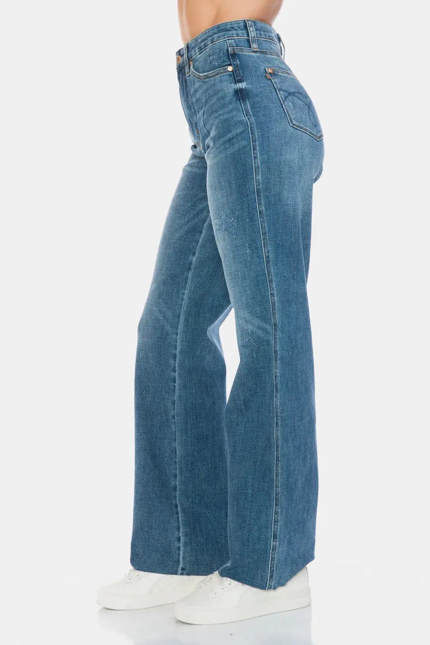 Judy Blue Full Size Tummy Control Cut Raw Hem Straight Jeans  Style Ratio