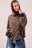 BiBi Leopard Print Waffle Half Zip Up Hoodie W Pocket  Style Ratio