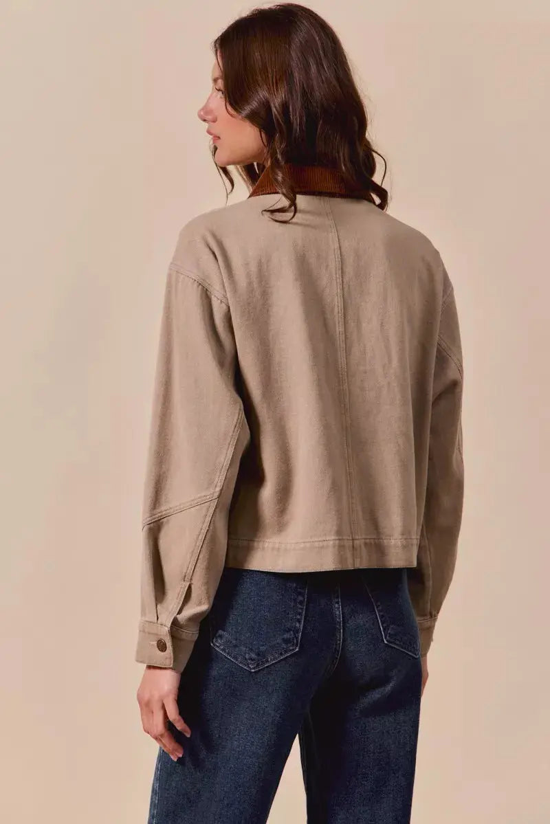 SO ME Cotton Twill Cropped Barn Jacket wtih Collar  Style Ratio