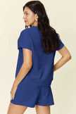 Double Take Full Size Texture Short Sleeve T-Shirt and Drawstring Shorts Set  Style Ratio