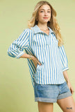 Umgee Striped Collared Neck Long Sleeve Shirt  Style Ratio
