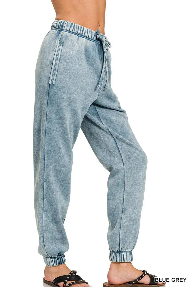 Zenana Acid Wash Fleece Sweatpants with Pockets  Style Ratio