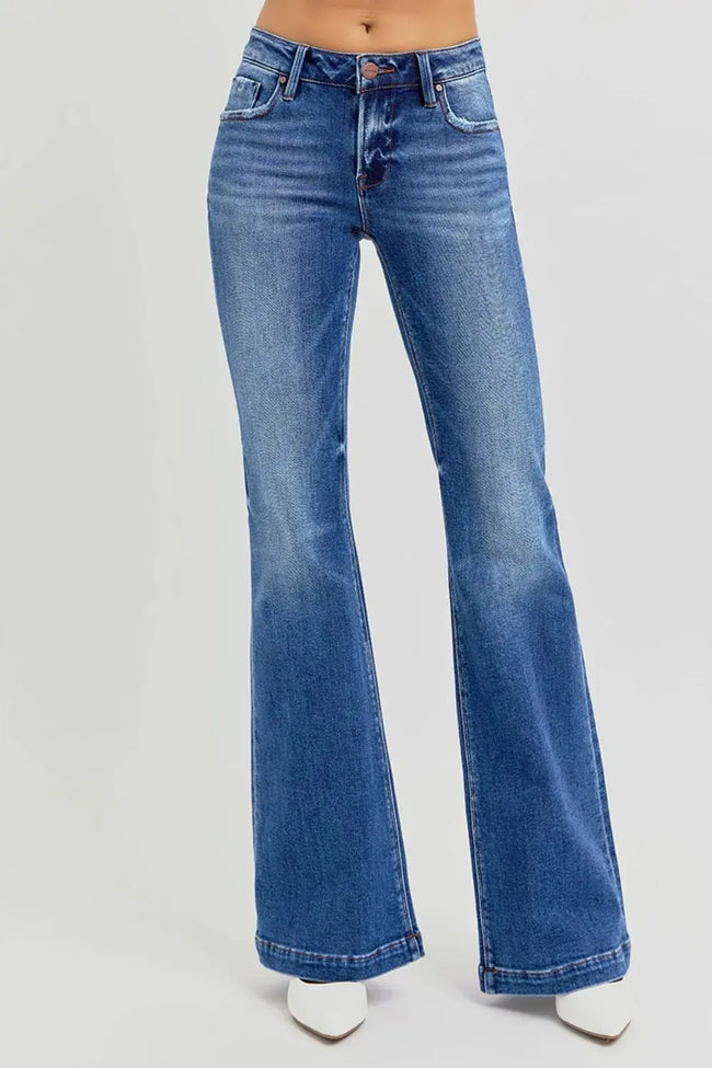 RISEN Full Size Low Rise Flare Jeans with Pockets  Style Ratio