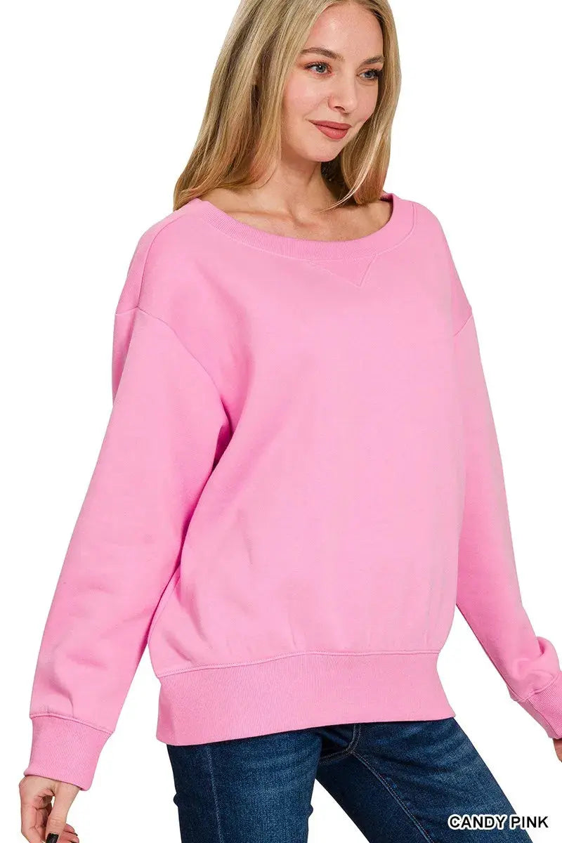 Zenana Fleece Boat Neck Sweatshirt  Style Ratio