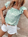 Floral Print Ruffle Trim Blouse  Style Ratio