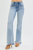 RISEN Full Size Tummy Control Mid Rise Flare Jeans with Fray Hem Detailed  Style Ratio