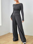 Casual Long Sleeve Top & Wide Leg Pants Set  Style Ratio