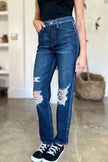 Judy Blue High Waist Rigid Magic Heavy Destroy Straight Jeans  Style Ratio