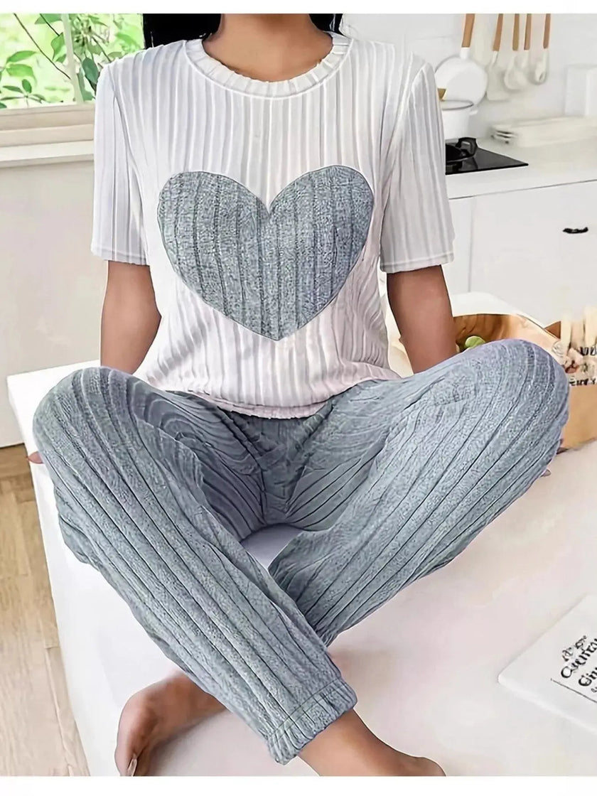 Heart Ribbed Knit Top and Pants Lounge Set  Style Ratio