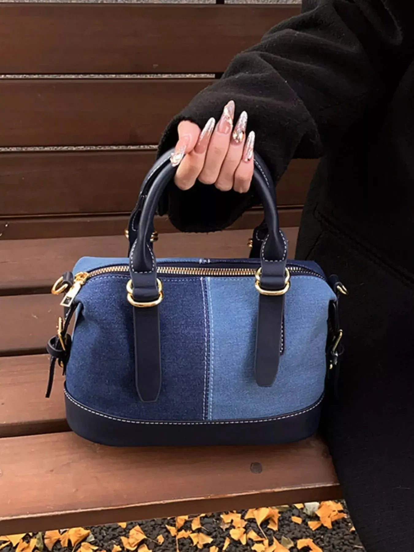 Two-Tone Denim Barrel Crossbody Bag  Style Ratio