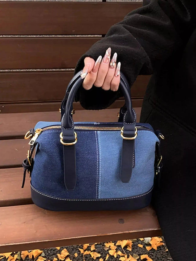 Two-Tone Denim Barrel Crossbody Bag  Style Ratio