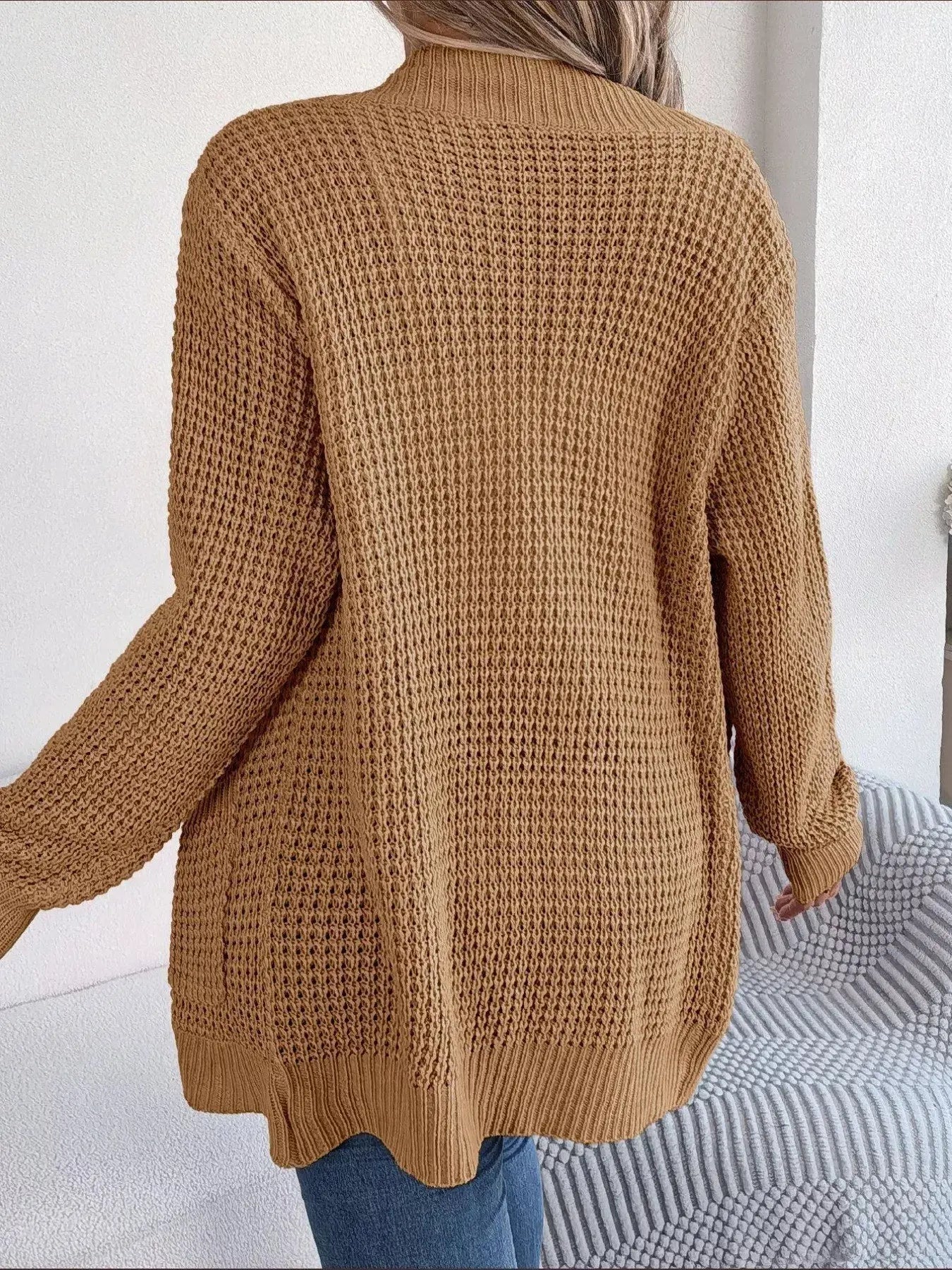 Chunky Knit Open Front Cardigan with Pockets  Style Ratio