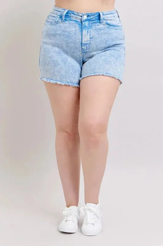 Judy Blue Full Size Mid Rise Garment Dyed Denim Shorts  Style Ratio