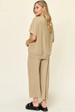 Double Take Texture Round Neck Short Sleeve Shirt and Wide Leg Pants  Style Ratio