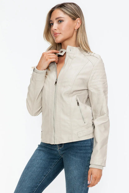 Snobbish Leather Biker Jacket with Side Zip Pockets Trendsi