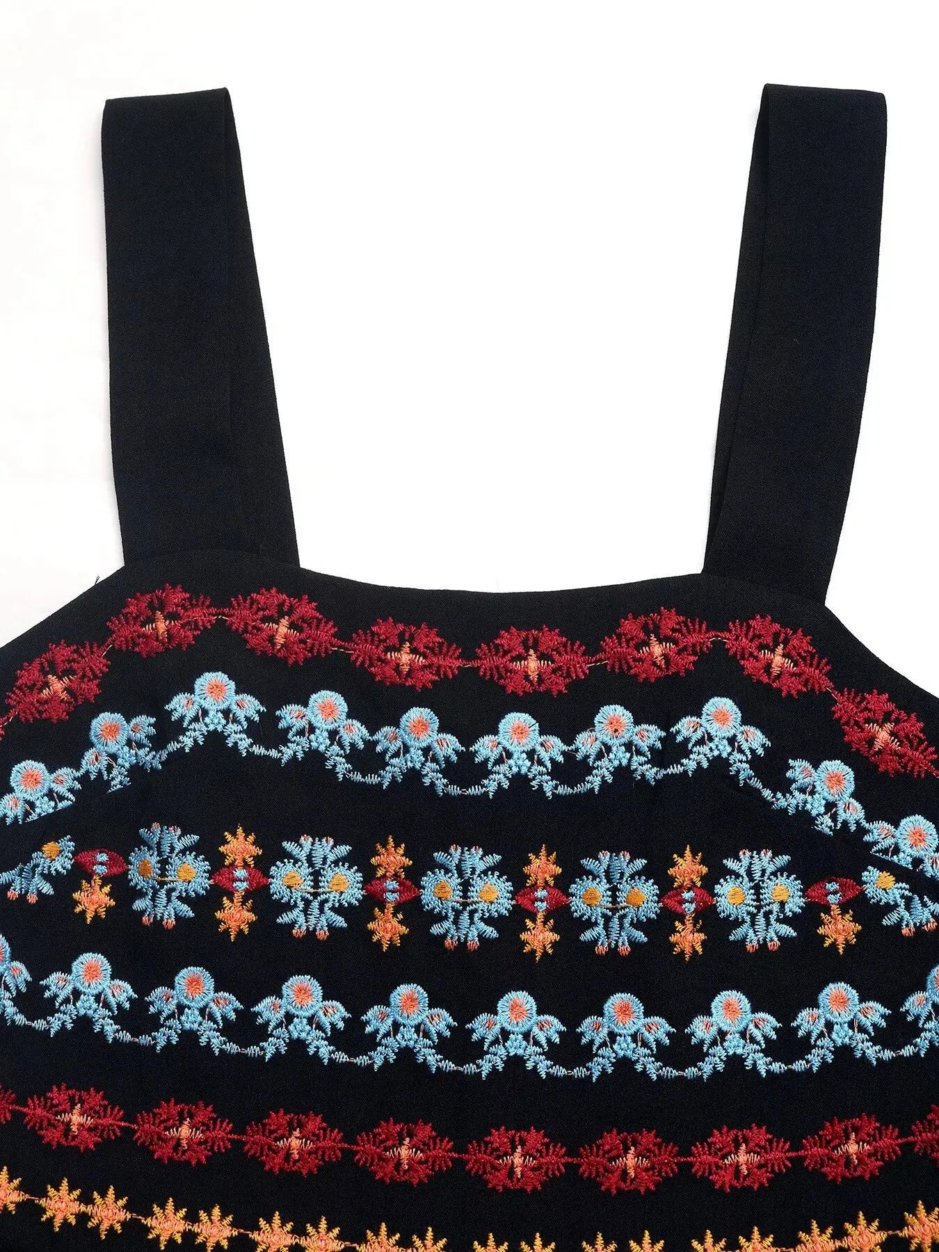 Embroidered Wide Strap Romper  Style Ratio