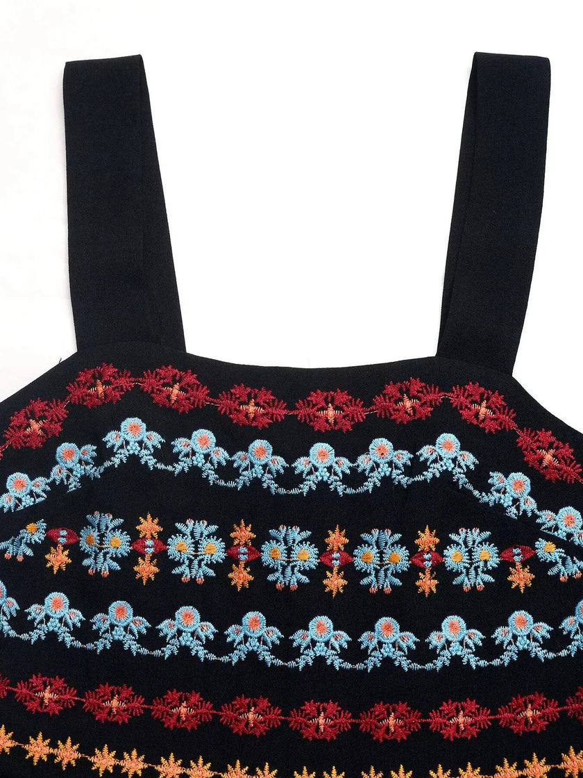 Embroidered Wide Strap Romper  Style Ratio