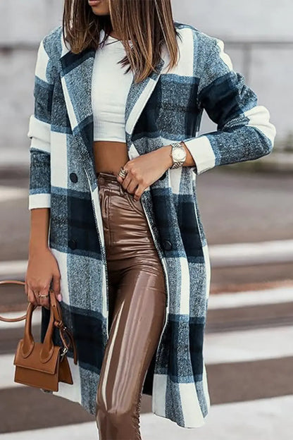 Double Take Plaid Button Up Lapel Collar Coat Trendsi