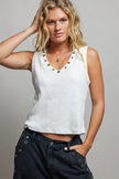 POL Ribbed V-Neck Tank with Stud Point  Style Ratio