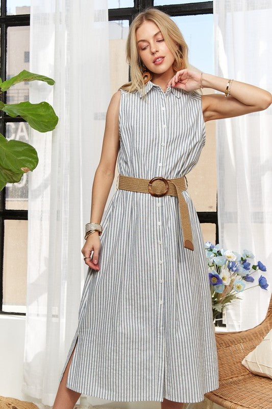 Button Down Sleeveless Midi Dress