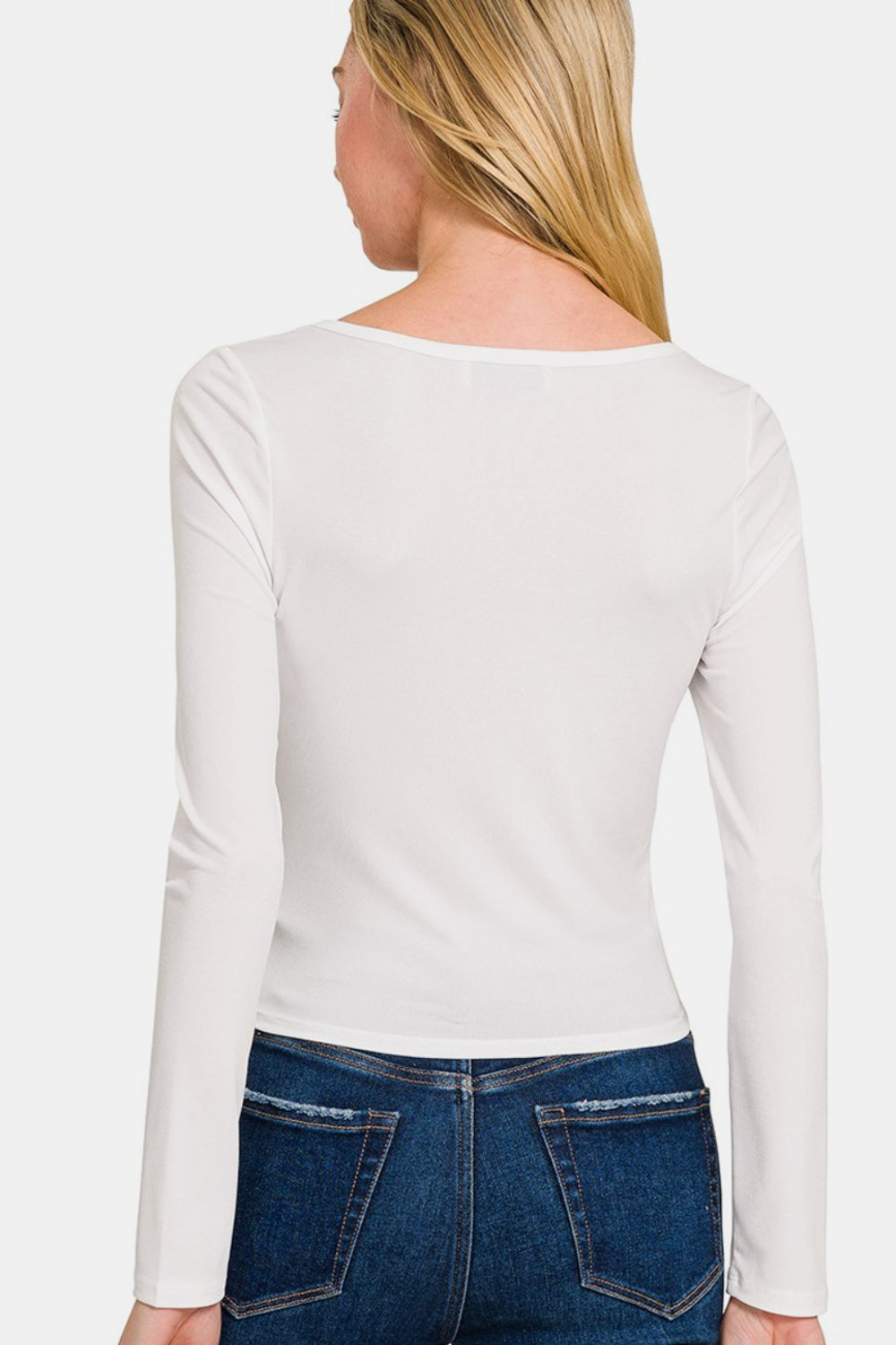 Square Neck Fitted Long Sleeve Shirt