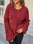 Pocket Detail Round Neck Sweater  Style Ratio