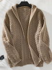 Cable Knit Open Front Hooded Cardigan  Style Ratio