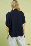 Umgee Textured Knit Top with Striped Contrast Trim  Style Ratio
