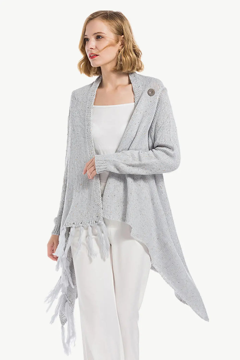 Angel Wings One-Button Tassel Tie Asymmetrical Hem Cardigan  Style Ratio