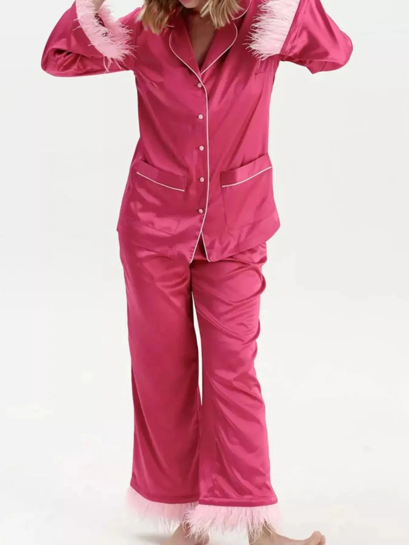 Silky Button Up Top and Pants Lounge Set  Style Ratio