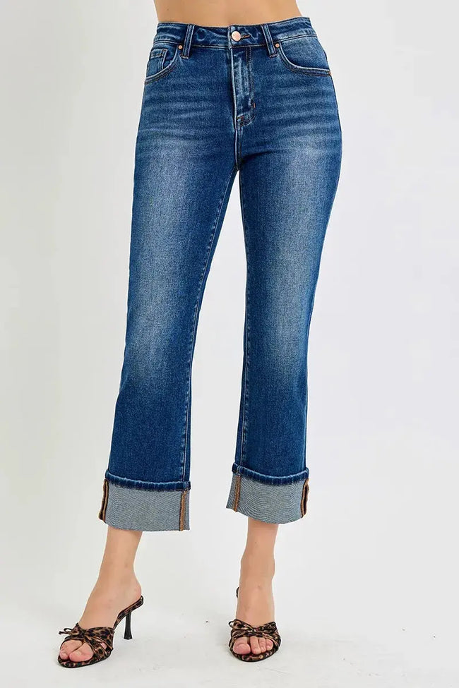 RISEN Full Size High Rise Ankle Straight Cuffed Jeans  Style Ratio