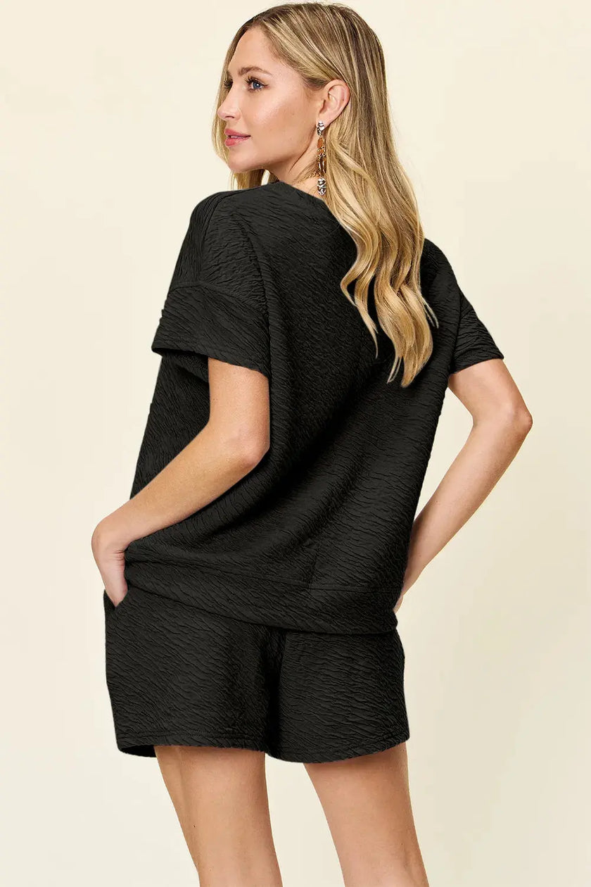 Double Take Short Sleeve Shirt and Drawstring Shorts Set  Style Ratio