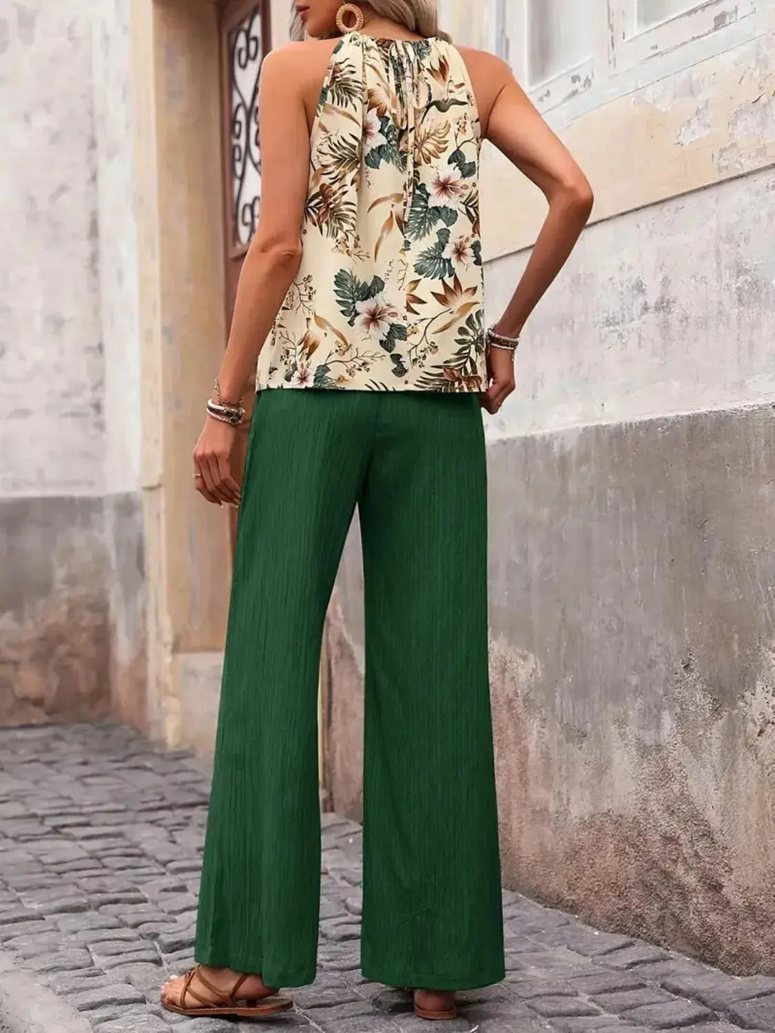 Printed Tank Top and Wide Leg Pants Set  Style Ratio